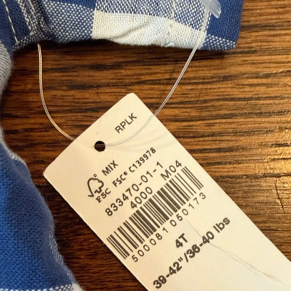 Old Navy Kids Blue and White Plaid Shirt with Bow Tie